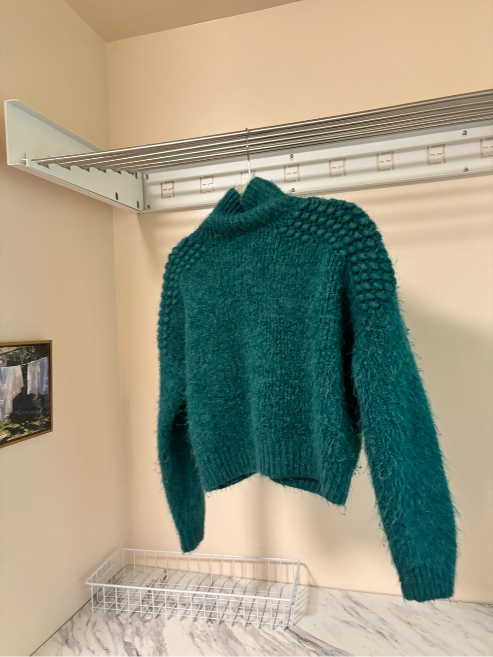 Free People "On A Cloud" Mock Neck Sweater Teal Fuzzy Knit Sweater